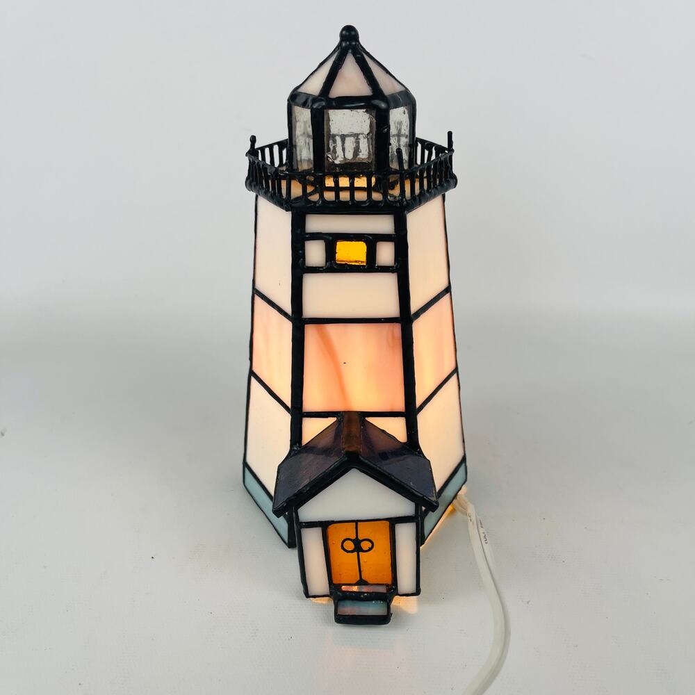 Stained Glass Lighthouse Small Lamp 7”